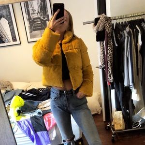 Yellow Cropped Faux Fur Jacket